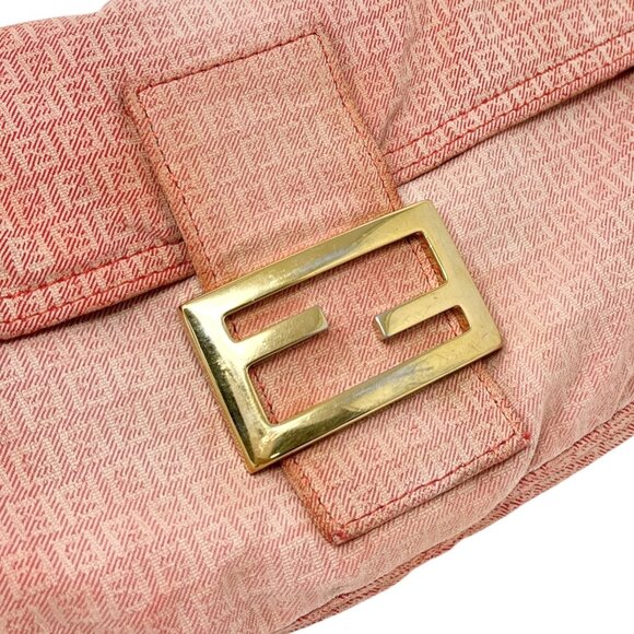FENDI Vintage Zucchino Monogram Mamma Baguette Shoulder Bag Orange Pink [106017] - Picture 10 of 14